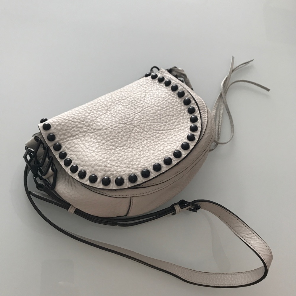 Rebecca Minkoff Unlined Studded Saddlebag In Putty